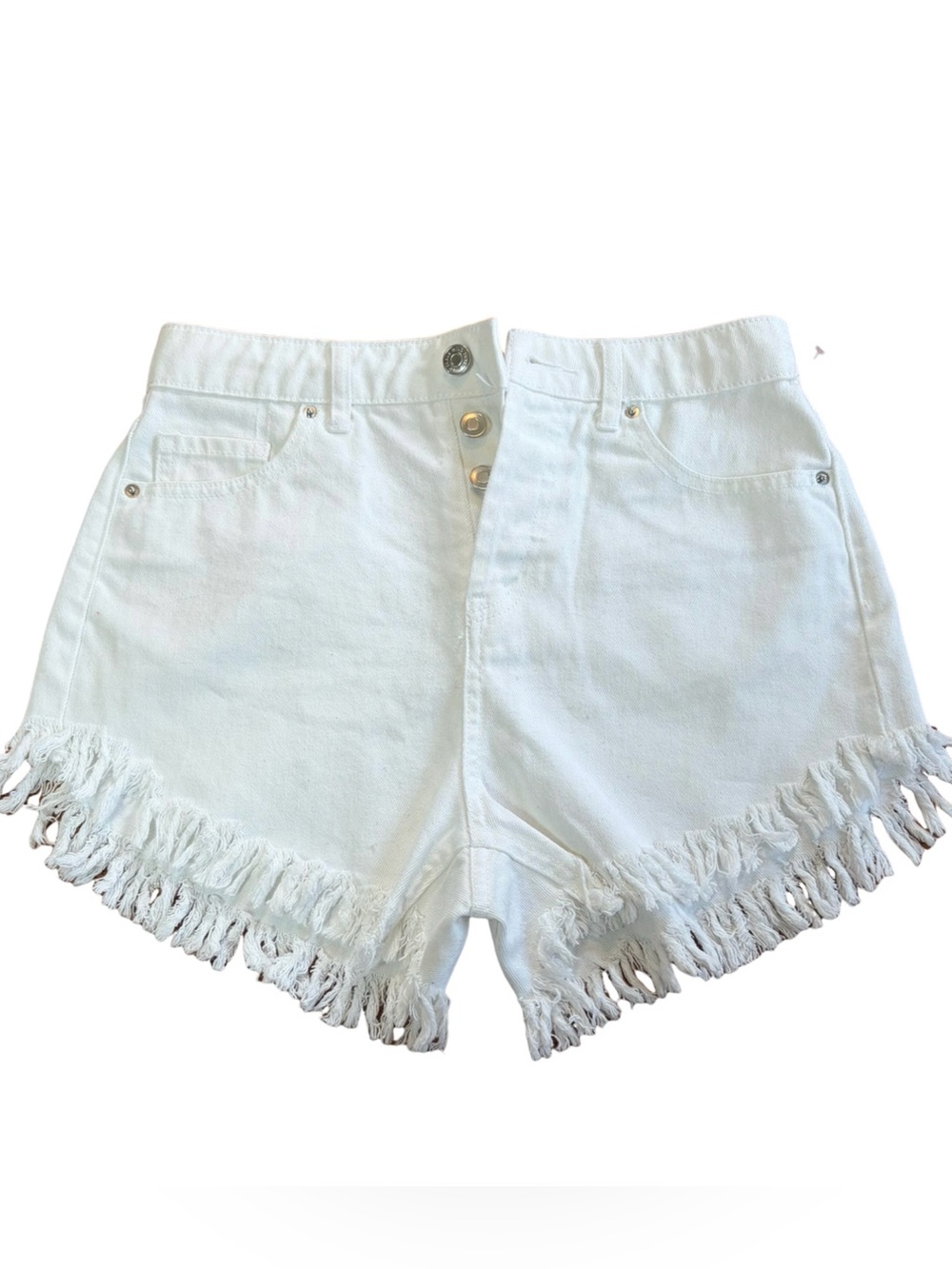 Wild Fable White Denim Button Fly Raw Hem Shorts Size 0 High Rise Festival
